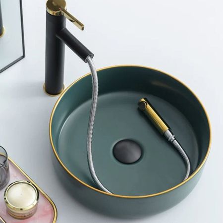 Раковина-чаша Bronze de Luxe 36 1054 Зеленая с золотым ободом