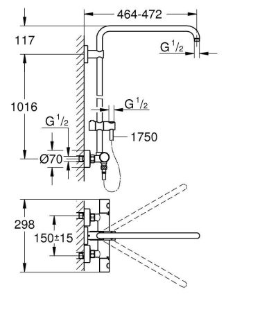 Душевая система GROHE Euphoria, с термостатическим смесителем (без верхнего и ручного душей), хром (26241000)