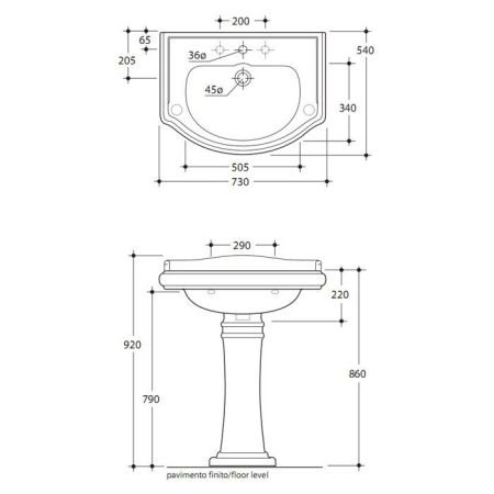 KERASAN Retro 73, раковина 73*54см с 1 отв. под смеситель, цвет: белый