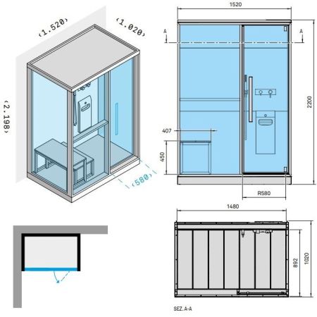 Effegibi H Medium Хаммам с душем, угловой L.H., SX, 152x102xh220см, отделка: Soft Sand, артикул LO 81 01 0004
