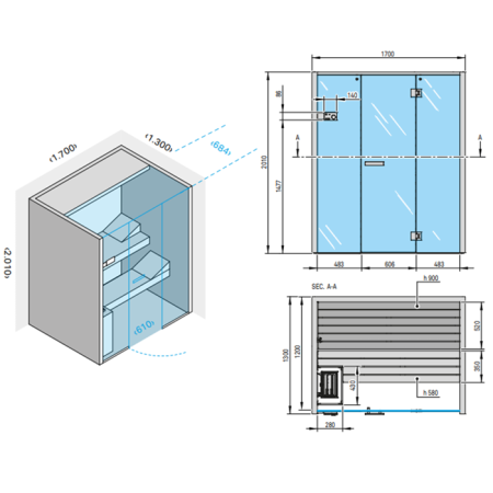 Effegibi Sky 40 Сауна 170x130xh201см, отделка: канадский хемлок