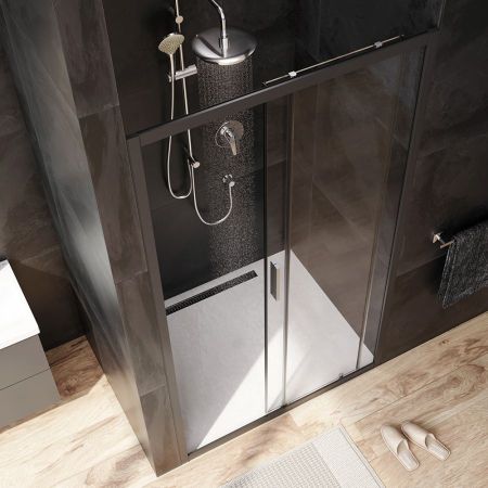 W90G-110-1-195BT Gem Solo Дверь душевая 110х195, стекло прозрачное, профиль черный матовый, артикул W90G-110-1-195BT