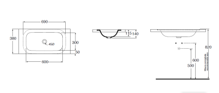 AZZURRA GLAZE Раковина встраиваемая под столешн. без отв. под смеситель 69x38см, цвет белый