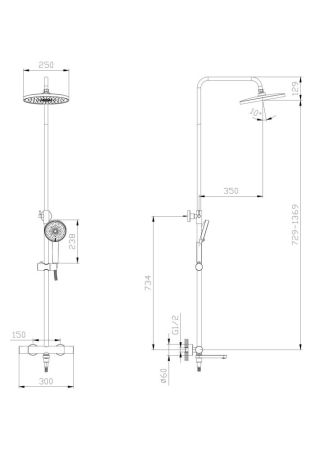 Тропическая душевая система RUSH термостатическая с изливом хром (ST4235-70), артикул ST4235-70
