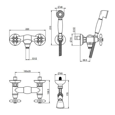 Fima Carlo Frattini Olivia Смеситель для душа, настенный, с ручным душем, цвет: золото Fima Carlo Frattini Olivia Смеситель для душа, настенный, с ручным душем, цвет: золото