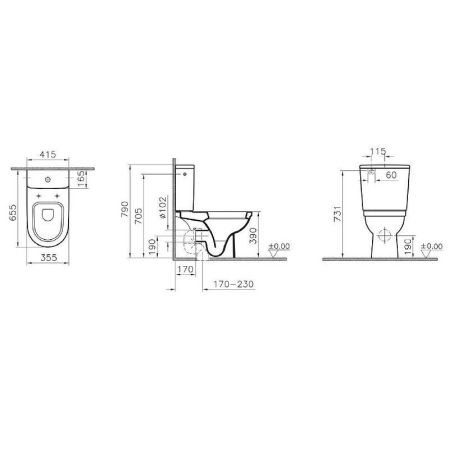 Комплект:напольный унитаз, бачок, механизм смыва на 3 / 6 л, сиденье с микролифтом, артикул 9729B003-7200