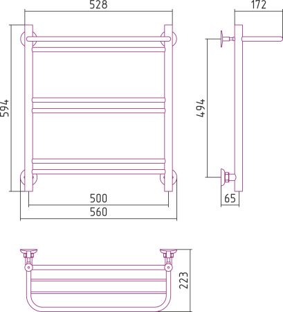 Полотенцесушитель водяной СТИЛЬЕ "Версия-Н1" 600х500 (Полка+1+2+2) П 16 (Чёрный)