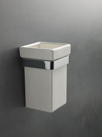 Stil Haus Mizar, настенный керамический стакан, цвет хром - белая керамика, артикул MZ10(08-BI)