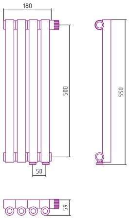 Отопительный радиатор ЭСТЕТ-0 н/ж EU50 правый 500х180 / 4 сек (Матовое ЗОЛОТО)