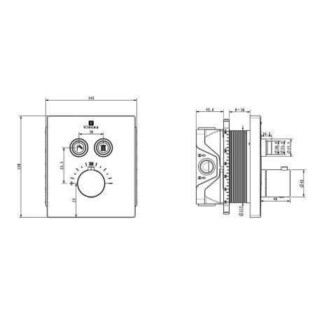 Душевой комплект Inspire VSFW-3I21T2MB встраиваемый, термостатический, 2 режима, черный, артикул VSFW-3I21T2MB