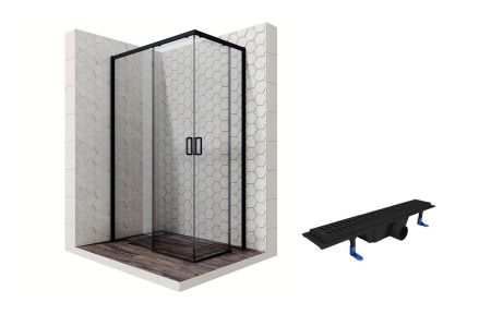 Душевой уголок Ambassador Queen Black 11011205L-ST4, прямоугольный, линейный трап, 120х80, артикул 11011205L-ST4