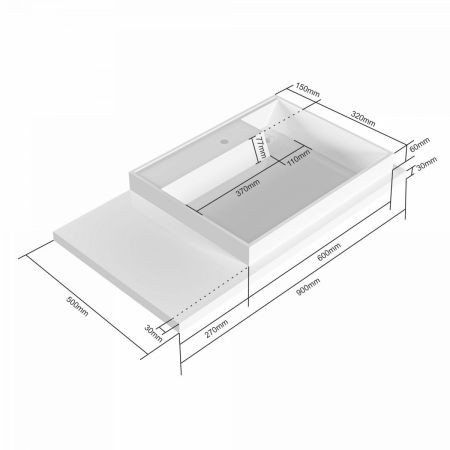 Раковина над стиральной машиной "Юпитер 900*500"  правый, ш/гл без кронштейнов