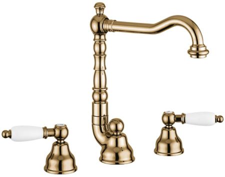 Смеситель Deco Ceramic 121643 с донным клапаном для раковины на 3 отверстия, цвет бронза, артикул 121643BR