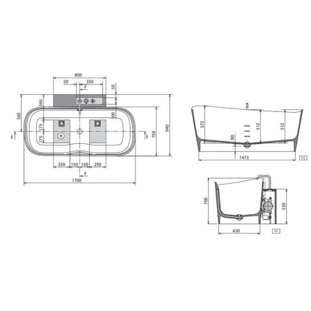 NOVELLINI INFINITIVE Ванна отдельностоящая 1700х750х700 мм., с донным клапаном click-clack, NOVOTECH, цвет белый матовый, артикул INF1170750-U
