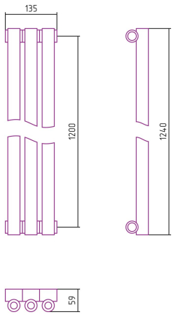 Отопительный радиатор ЭСТЕТ-0 н/ж 1200х135 / 3 сек (Матовый БЕЛЫЙ), артикул 30-0331-1203