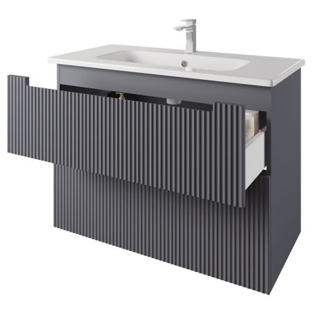 Тумба с раковиной подвесная Dreja Euphoria 100 см, серый базальт, артикул 99.2023-com