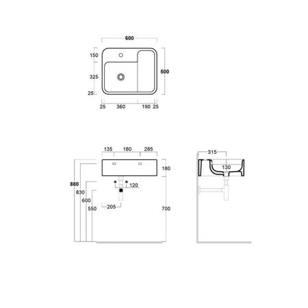 SIMAS HOP  Раковина чаша подвесная 60x50xh18 см, без отв. для смесителя,  цвет белый