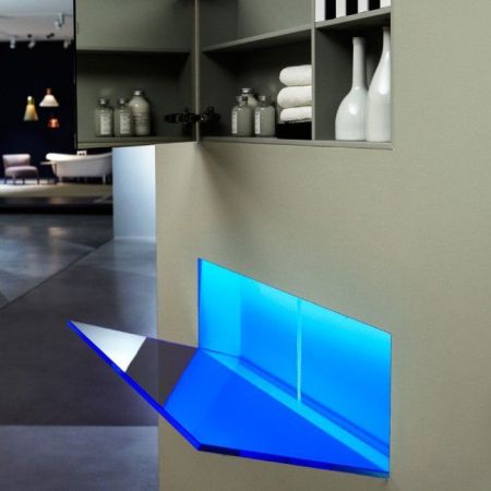 ANTONIO LUPI BATTIGIA Раковина встраиваемая в стену 1440х515х607мм, с подсветкой, смеситель, донный клапан, сифон, Corian, стекло прозрачн, цвет белый