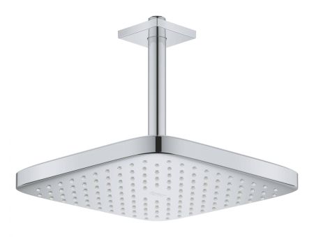Верхний душ GROHE Tempesta CUBE 250, квадратный (низ-хром, верх-белый) + Душевой кронштейн потолочный 142 мм, хром (26688000), артикул 26688000