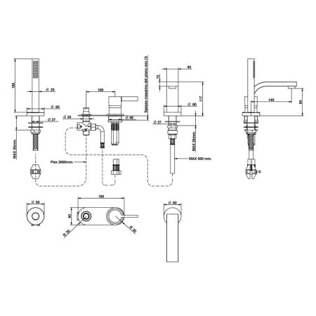 Bongio Tmix15 Смеситель для ванны, цвет хром, артикул 08531CR0DPR