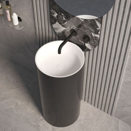 Умывальник WHITECROSS Altar D=43 (черный/белый глянец) иск. камень, артикул 0737.043043.10100