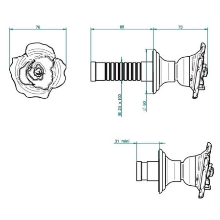 THG ROSE Запорный вентиль встраиваемый в стену, внешняя часть, цвет полированное золото