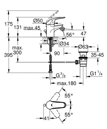 Смеситель для биде GROHE Euroeco с донным клапаном, хром (23263000), артикул 23263000