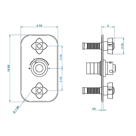 THG General items Встраиваемая  часть термостата на 3/4" с 2-мя вентилями