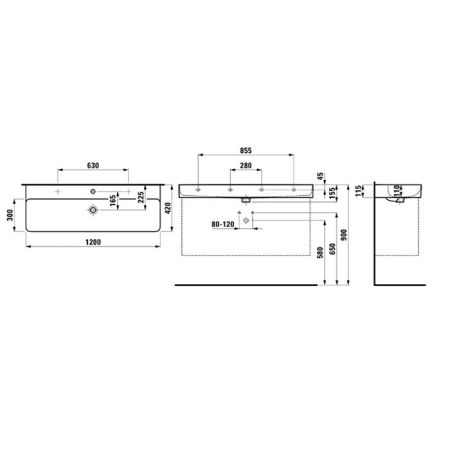 Laufen VAL Раковина 1200х420х115мм без отв. под смеситель, цвет: белый