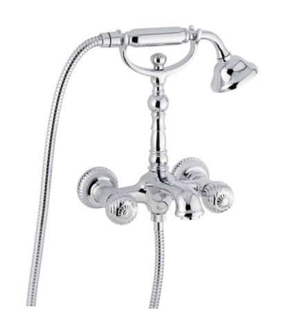 Emmevi The One Cloe, смеситель с ручным душем для ванны. Металлические ручки, цвет хром, артикул 98011/CR
