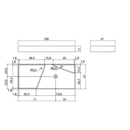 ANTONIO LUPI SIMPLO Раковина 1080х470х110 мм., накладная, с 1 отверстием для смесителя, с самотечным донным клапаном, Flumood, цвет белый, артикул SIMPLO108.A