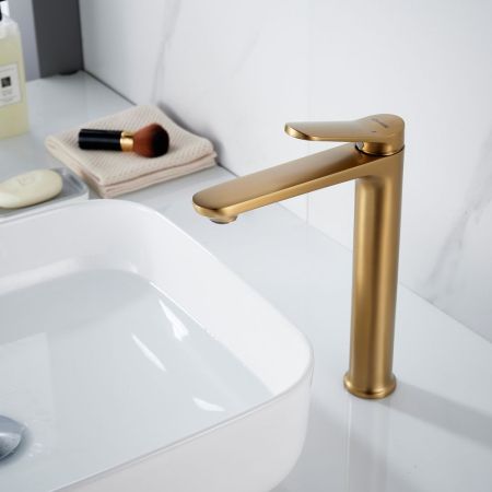 Смеситель для раковины высокий Shevanik S4311G, золотой сатин, артикул S4311G