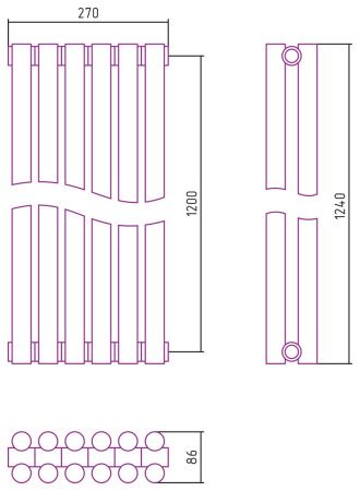 Отопительный радиатор ЭСТЕТ-11 н/ж 1200х270 / 6 сек (Состаренная БРОНЗА)
