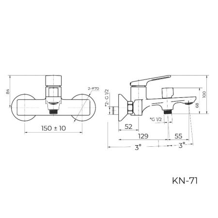 Смеситель для ванны Knotlor KN-71, хром, артикул KN-71