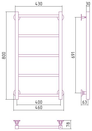Полотенцесушитель водяной СТИЛЬЕ "Версия-КН" 800х400 (5) П 20х20 (Белый), артикул 12640-8040
