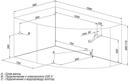 Акриловая ванна Aquanet Capri 160x100 L (с каркасом), артикул 00205476