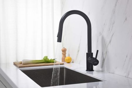 Смеситель для кухни с вытяжным изливом 2 jet AQUATEK, матовый черный AQ1384MB ЕВРОПА, артикул AQ1384MB