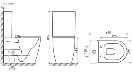 Напольная пристенная чаша унитаза HIGHLIGHT Rimless, артикул CN1802-B