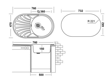 Кухонная мойка UKINOX Фаворит FAD760.470 -GT6K 1R, 47*76, артикул FAD760.470 -GT6K 1R