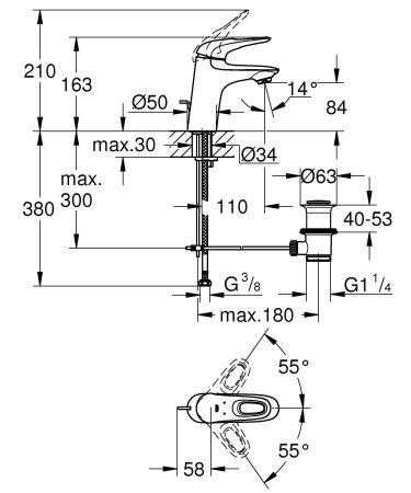 Смеситель для раковины GROHE Eurostyle с донным клапаном, хром (23564003) Смеситель для раковины GROHE Eurostyle с донным клапаном, хром (23564003)