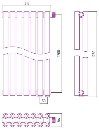 Отопительный радиатор ЭСТЕТ-00 н/ж EU50 1200х315 / 7 сек (Матовое ЗОЛОТО)