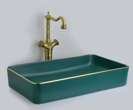 Раковина-чаша Bronze de Luxe 60 1061 Зеленая с золотым ободом