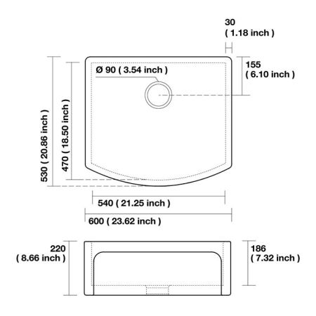 KERASAN Hanna Glasse DEVON Раковина керамическая кухонная 600x530x220 мм,без отв под смеситель, без сифона, толщина 30 мм, цвет белый, артикул 544001