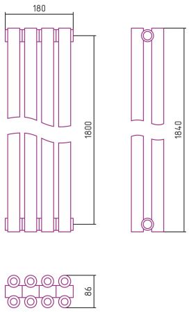 Отопительный радиатор ЭСТЕТ-00 н/ж 1800х180 / 4 сек (Матовое ЗОЛОТО), артикул 032-0332-1804