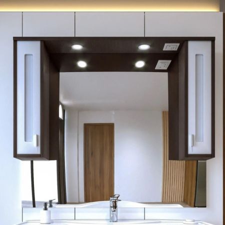 Зеркало со шкафом Бриклаер БАЛИ 120 см, венге/белый, артикул 4627125411809