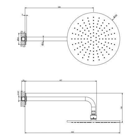 GESSI INCISO Душевая головка настенная, шарнирная на 1/2”,  Ø300мм, цвет: золото