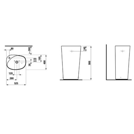Laufen Palomba Свободност раковина 525х400х900мм, сифон,  с 1 отв. под смеситель, цвет: белый, артикул 8.1180.3.000.104.1