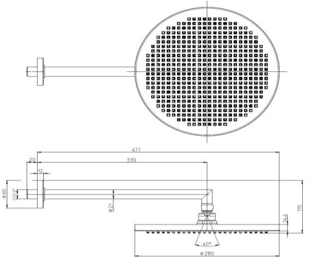 BOSSINI APICE Верхний душ Ø280 мм., с настенным держателем 330 мм., цвет браашированный никель, артикул H70430H.094