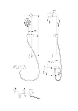 Смеситель для душа с гарнитуром WONZON & WOGHAND, Черный матовый (WW-AE3103-MB), артикул WW-AE3103-MB