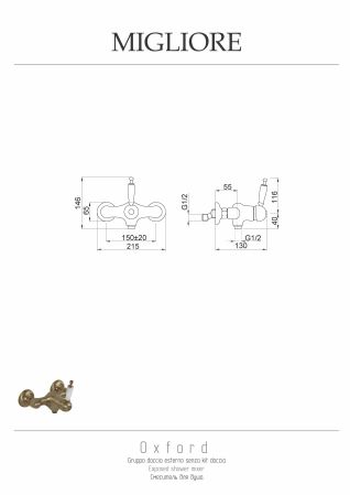OXFORD Смеситель для душа моноком. внешний, выход М1/2", ручка белая, золото, артикул 19168